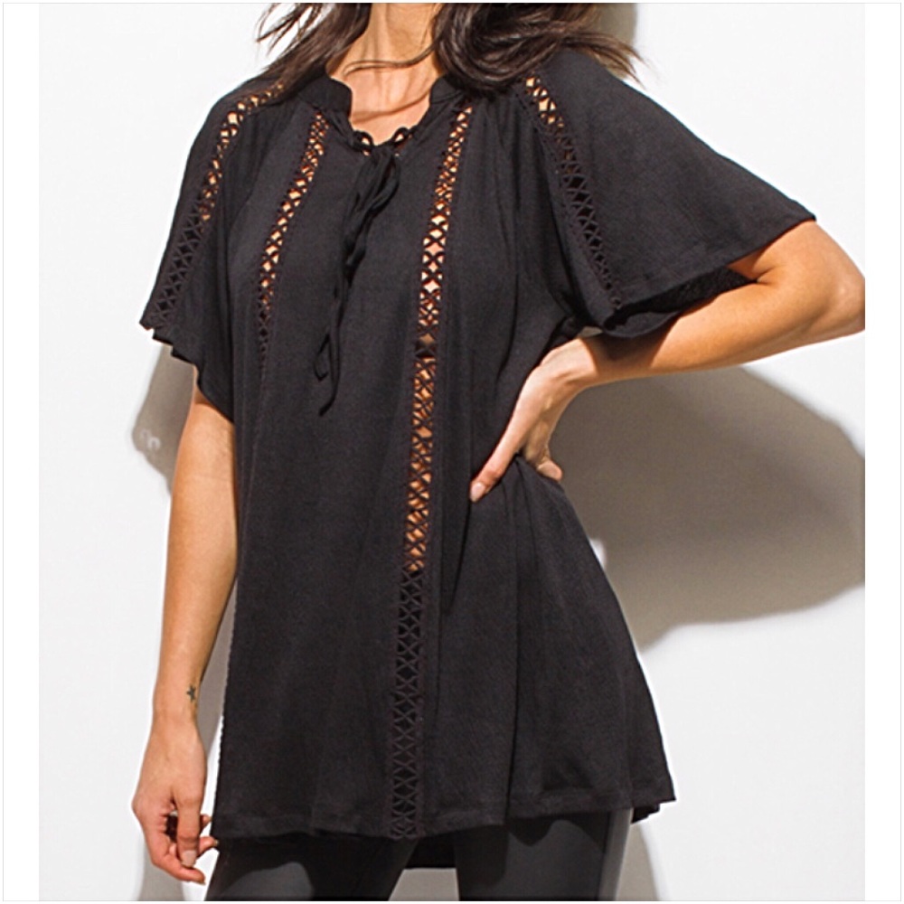 Bohemian Crochet Trim Relaxed Tunic Top SMLXL - Picture 3 of 7